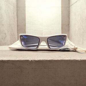 White Rectangular Men's Sunglasses with Blue Lenses